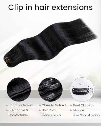 LaaVoo Clip in Hair Extensions Black Human Hair - Image 3