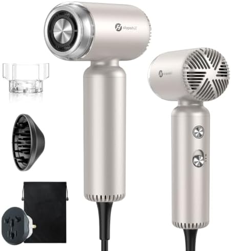 slopehill Dual Voltage Travel Hair Dryer with Diffuser, Ionic, 1500W, Gold by slopehill