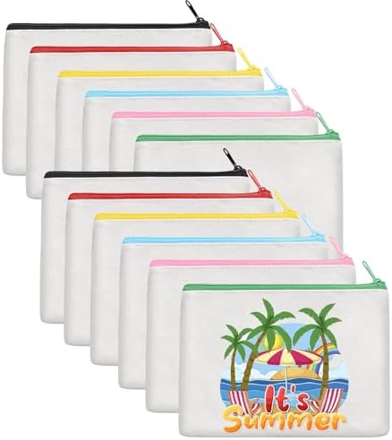 AMDAILY 12Pcs Canvas Makeup Bags Bulk, Cotton Sublimation DIY Cosmetic Bag by AMDAILY