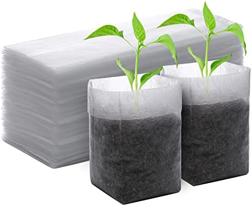 GREANER Biodegradable Seed Nursery Bags - 6.6x7.8 inches, 100PCS Non-Woven Plants Grow Bags for Vegetables, Fabric Seedling Pots Plants Pouch for Flower Fruit Tree, Garden Agricultural Supply by GREANER