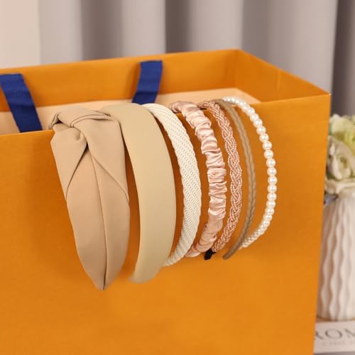 7 Pcs Headbands for Women Girls, Non Slip Cute Pearl Floral Padded Vintage Wide Fashion Multi-style Headbands for Girls - Image 4