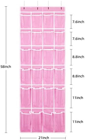 SAVERHO 2 Pack Hanging Shoe Organizer, Over Door Shoe Organizer with 24 Mesh Large Pockets Shoe Storage Bag for Closet Entryway Dorm, Space Saving Hanging Door Shoe Rack Organizer (Pink-2pack) - Image 2