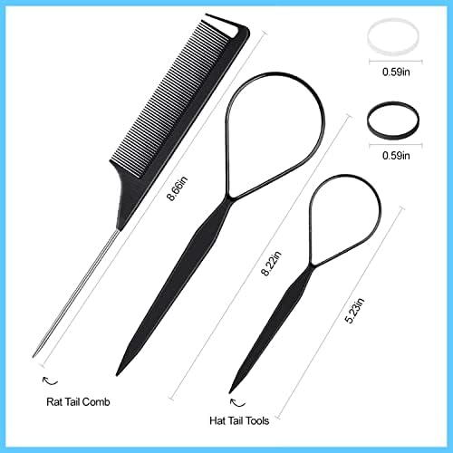 Topsy Tail Hair Styling Set, IKOCO - 1000pcs Hair Elastics (500 Clear, 500 Black), 2 Loop Tools, 1 Rat Tail Comb - Image 2