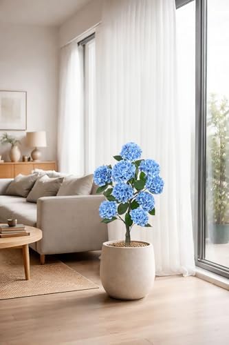 3FT Blue Hydrangea Artificial Flowers Tree Large Real Touch Faux Silk Hydrangea Plants Potted Fake Flower in Black Pot for Home Indoor Outdoor Front Porch Garden Entrance Living Room Decor, 2 Pack - Image 6