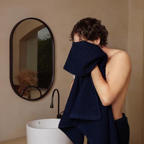 Luxury Organic Japanese Cotton Waffle Bath Towel | Thick, Absorbent, Quick Dry Bathroom Towels for Shower, Sauna, Onsen| Hotel & Spa Quality, Gift-Ready (Ocean Blue, Face Towel, 16" x 16") - Image 2