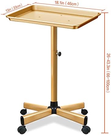 Colden Salon Tray, Salon Rolling Tray Cart with Wheels, Tattoo Tray Adjustable Color Tray（Gold） - Image 7
