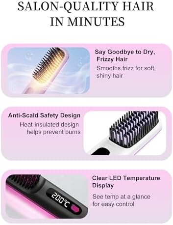 Go Brush Pro for Short Hair, Cordless Hair Straightener Brush (Pink) - Image 4