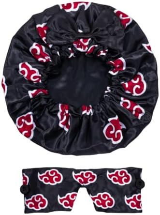 Red Cloud Satin Sleeping Mask Bonnet, Anime-Inspired Sleep Cap with Attached Eye Mask, Soft Silky Hair Cover for Women and Men - Image 3