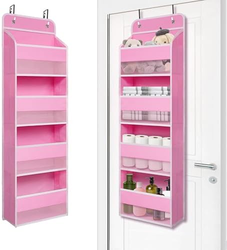 GCreation Over Door Organizer for Bedroom Bathroom Pantry, 4 Shelf Pink by Giraffe+Creation