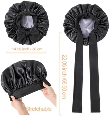 GDTOGRT Satin Silk Bonnet for Sleeping Women - Double Layer Sleep Hair Bonnets Caps for Curly Braid Hair with Tie Band - Image 6
