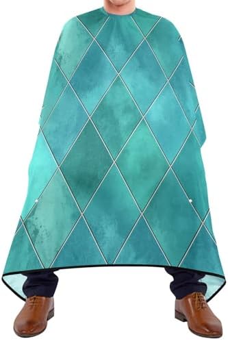 Blueangle Teal Watercolor Geometric Plaid Barber Cape Waterproof Salon Hairdresser Cape with Adjustable Snap Closure, Perfect for for Men Salon and Home Use - Image 2