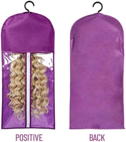 3PCS Wig Bags Storage with Hanger Wig Holder Wig Hanger for Multiple Wigs Portable Hair Extension Holder Dust-proof Hair Extension Storage Wigs Stand Hair Extensions, wigs & accessories (Purple) - Image 3