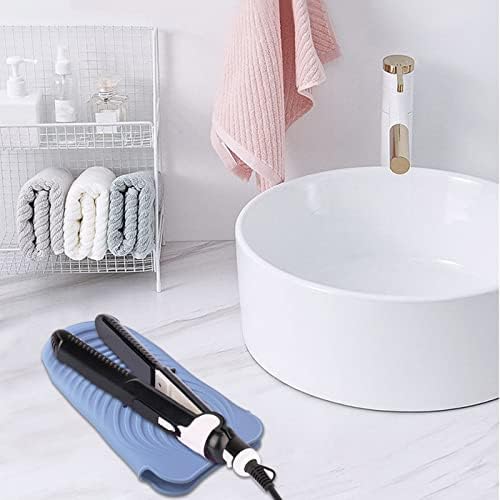 Heat Insulating Silicone Mat Pouch for Hair Styling Tools, Curling & Flat Irons Anti-Slip Travel Cover, Small Portable Straightener Pad for Curler Wands Storage, Hot Waver (Blue) - Image 7