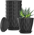 5 Inch Planter Pots, 6 Pack Indoor Planters, Small Flower Pots with Drainage Holes and Tray for Succulents, Orchids, Herbs and Other Indoor Plants,Black by SQKH