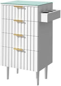 OmySalon Salon Station, Barber Station for Hair Stylist, Storage Cabinet with Glass Top & Drawers & Heat Resistant Dryer Holders, Modern Retro Style (White) by OmySalon