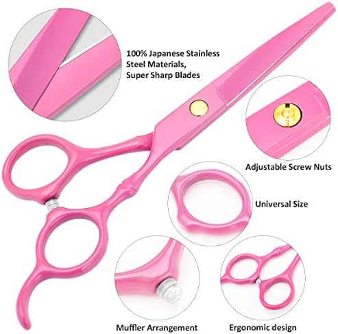 Professional Hair Cutting Scissors Sets Stainless Steel Barber Hairdressing Scissors Multifunctional Salon Thinning Scissors Straight Shears Tools for Men Women Home Use (Pink) - Image 2