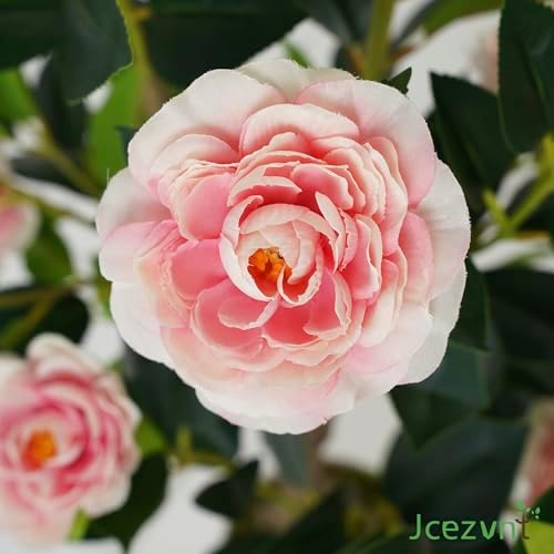 2 Pack Artificial Camellia Tree with White Pot, 38" Faux Potted Plants for Indoor Outdoor Decor, Tall Silk Greenery Plant for Home Offce Living Room Balcony, Pink - Image 2