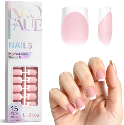 Krofaue French Tip Nails - Short Square Press On Nails by krofaue