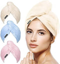 POPCHOSE Microfiber Hair Towel Wrap, 3-Pack, Beige, Pink, Blue by Popularchoicesfromhere