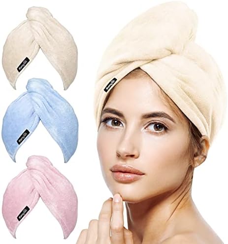 POPCHOSE Microfiber Hair Towel Wrap, 3-Pack, Beige, Pink, Blue by Popularchoicesfromhere