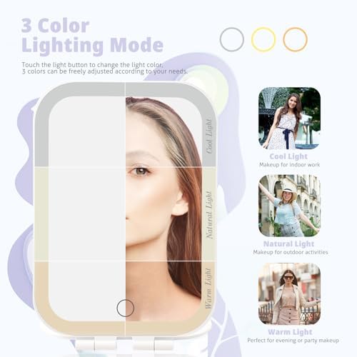 Travel Makeup Mirror, Portable Rechargeable Mirror with Lights - Image 2