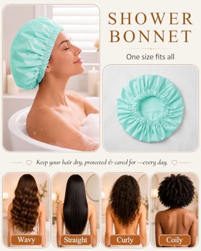 Edoneery Shower Caps for Women Reusable Waterproof, Shower Hair Cap - Image 5