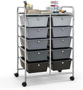 Giantex 10 Drawers Rolling Cart, Classroom Organizers, Storage Cart with Wheels, for Teacher Office Home School Supplies Tool Craft Art Paper, Black Gradient by Giantex