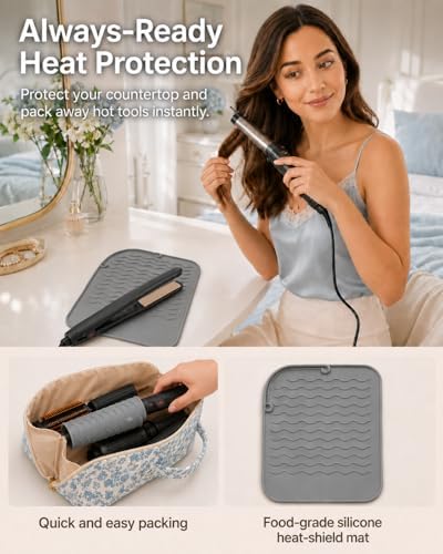 Hair Tool Travel Bag With Heat Resistant Mat, Large Capacity Hot Tool Bag & Hair Tool Organizer Bag for Curling Iron, Flat Iron, Hair Dryer, Hair Accessories Organizer, Travel Essentials for Women - Image 4