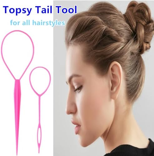 Luumxai 9pcs Topsy Hair Tail Tool and rat tail comb set,6pcs French Braiding Tool ring,3Pcs Metal Parting Combs,Woman Girl Hair Styling (Pink,Purple, Black) - Image 4