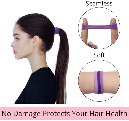 LuSeren 120 Pcs Purple Hair Ties for Women, No Damage Soft Seamless Nylon Hair Elastics for Thick Hair, Ponytail Holders, 3 Gradient Purple Hair Accessories - Image 4