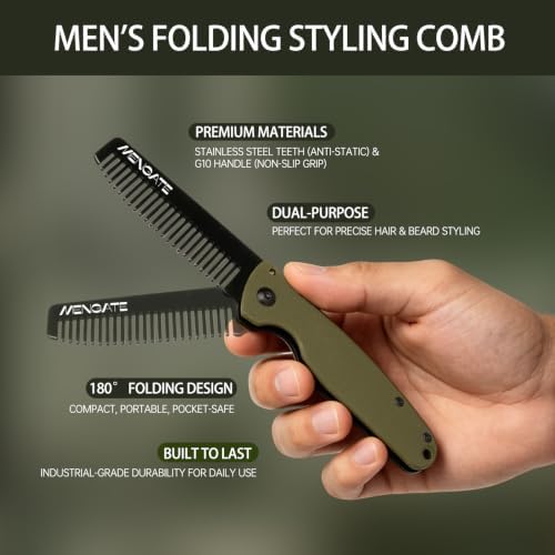 Folding Pocket Beard Comb for Men, G10 Handle, Folding & Secure Lock, 0.1lb - Image 5
