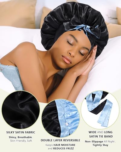 AWAYTR Double Layer Satin Bonnet for Women, Reversible Sleep Hair Wrap - Image 4