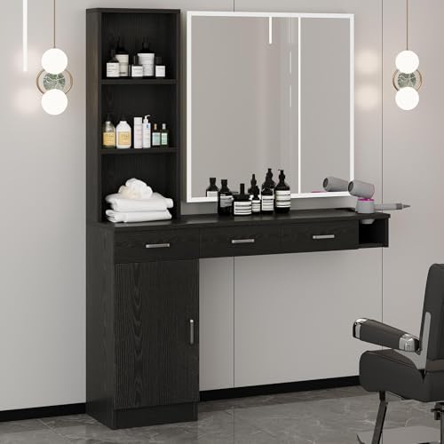 4ever2buy Black Salon Stations for Hair Stylist, Wall Mount Barber Station by 4ever2buy