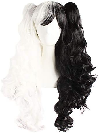 MapofBeauty Lolita Long Curly Clip on Ponytails Cosplay Wig, White/Black by MapofBeauty