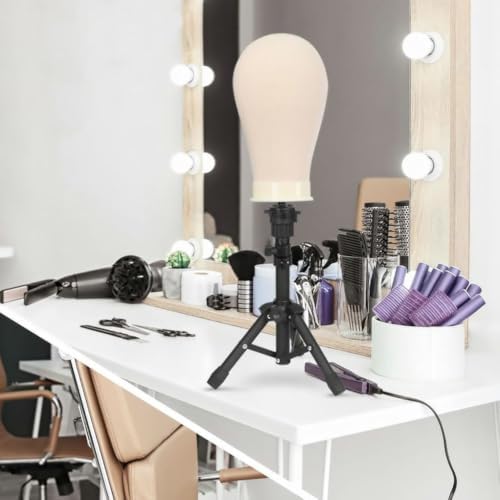 FUTAI 22 inches Canvas Mannequin Head with Tripod Stand Wig Cap T Pins Rat Tail Comb and Hairpins for Wig Making Practice Styling Training Display - Image 7