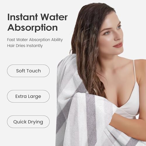 JML Microfiber Bath Towels, 30" x 60", 2 Pack, Cabana Stripe Grey - Image 5