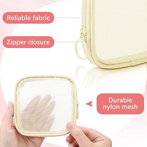 Weewooday 4Pcs Mesh Makeup Bag, Beige, Small, Classic - Image 3