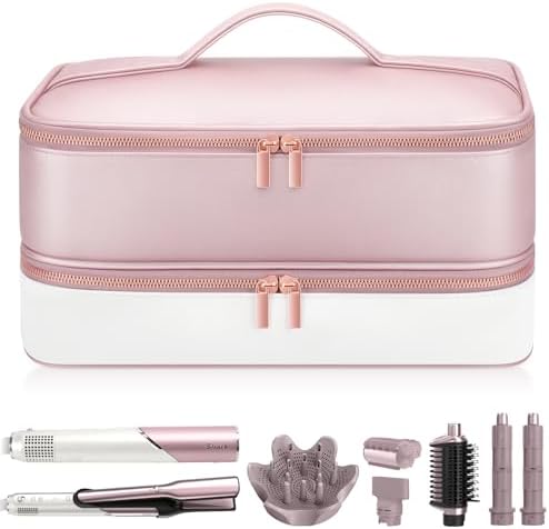 Travel Hair Dryer Case for Shark Glam, Portable Hair Tools Bag for Shark FlexFusion, Double-Layer Carrying Case for FlexStyle Blow Dryer, Silki Straightener & Glossi Attachments Holder(Pink) by Adworte
