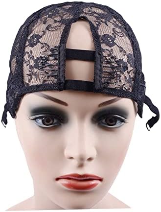 YANTAISIYU 1Pc U Part Wig Cap Weaving Wig Cap with Elastic Band and 2 Hair Clips Front for Wig Making Hair Extensions Weft DIY (Black M) - Image 2
