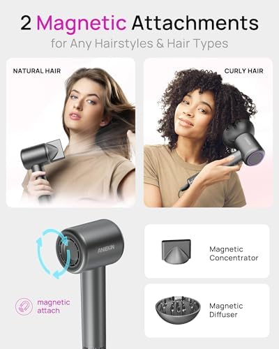 Hair Dryer, High-Speed Ionic Low Noise Blow Dryer for Fast Drying, Birthday Gifts for Women Men Mom Dad, Thermo-Control Quiet Compact Hair Blow Dryer for Travel Salon, Gray - Image 5