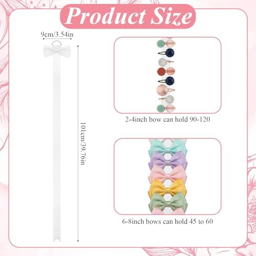 3 PCS Bow Holder for Girls Hair Bows, 40 in Long White Ribbon Hair Bow Organizer Storage for Women Girls - Image 2