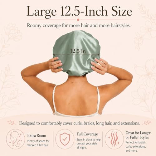 Women’s Satin Bonnet for Sleeping, Double Layer Sleep Cap, Green - Image 7