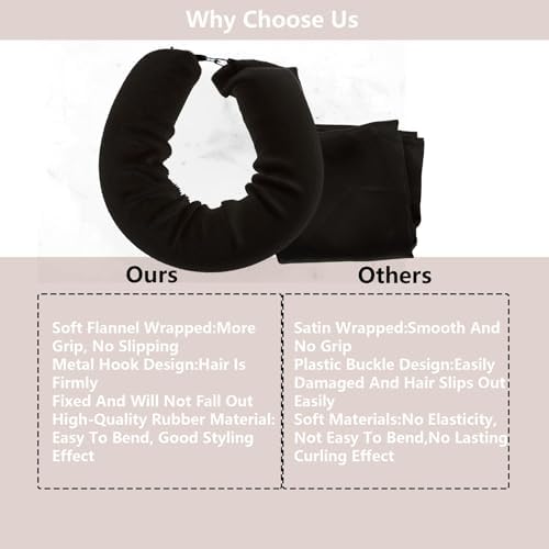Overnight Hair Curlers Heatless Curls,SXWFYZ No Heat & Damage Velvet Curling Rods Hair Rollers for Long Short Hair Care Styling Tools(Black 3 PCS) - Image 5
