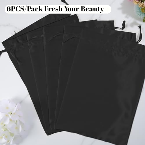 6Pcs Wig Bags Storage,Wig Bag with Satin Drawstring Wigs Travel Bag for Wigs Extension Bundle(Black) - Image 3