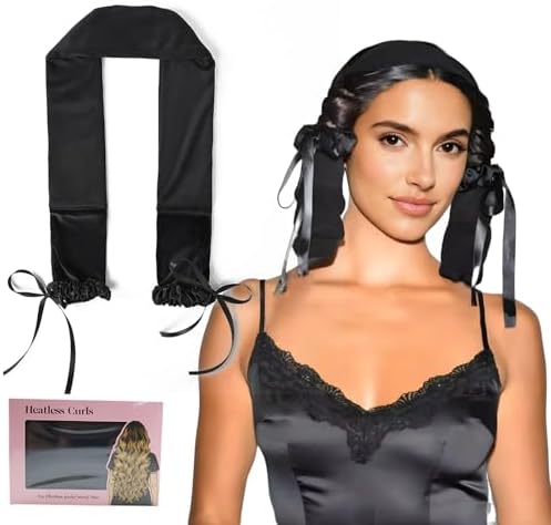 Heatless Hair Curlers Overnight,No Heat Hair Curlers to Sleep in, Soft Rollers Ribbon Wrap for Long Hair, Heatless Curling Scrunchie Overnight Blowout Curlers Sleep Hair Tie for Medium Long (Black) by Foaryoer
