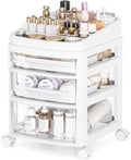 Rolling Cart with 3 Drawers, Clear Plastic Drawer Organizers, Vanity Cart by APEXCHASER