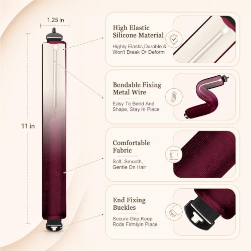 Luckybear Heatless Curls Overnight, Jumbo Curling Flexi Rods, 3Pcs Wine - Image 4