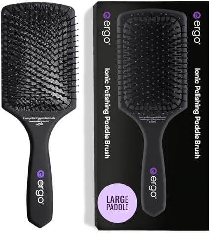 ERGO Ionic Paddle Hair Brush – Large Polishing Brush for Long-Lasting Shine, Detangling Brush for Wet & Dry Hair Care, Hair Styling Tool for Blow Drying (ER1000) by ergo