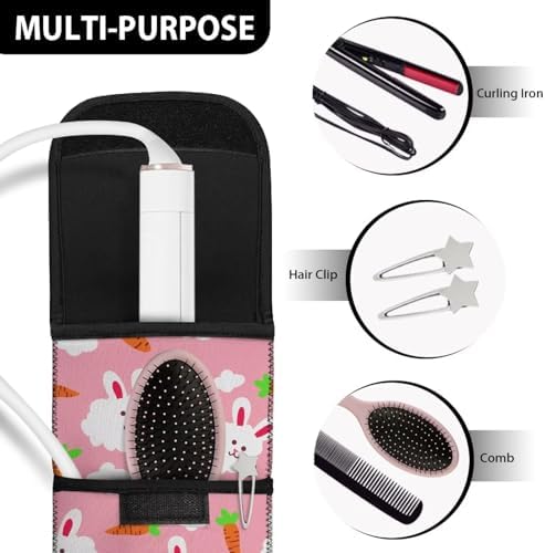 ZOUTAIRONG Cute Bunny Curling Iron Holder Heat Resistant Travel Curling Iron Bag Flat Iron Case Heat Resistant Travel Bag Hot Tools Travel Bag with Two Pocket Flat Iron Case Holder with Thermal Liner - Image 6