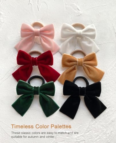 Cherssy Velvet Hair Bow Ties for Girls, 12pcs Toddler Elastic Hair Bands - Image 5